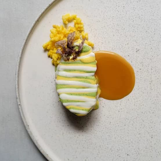 Feel Como — Signature fish dish with herb stripes and saffron