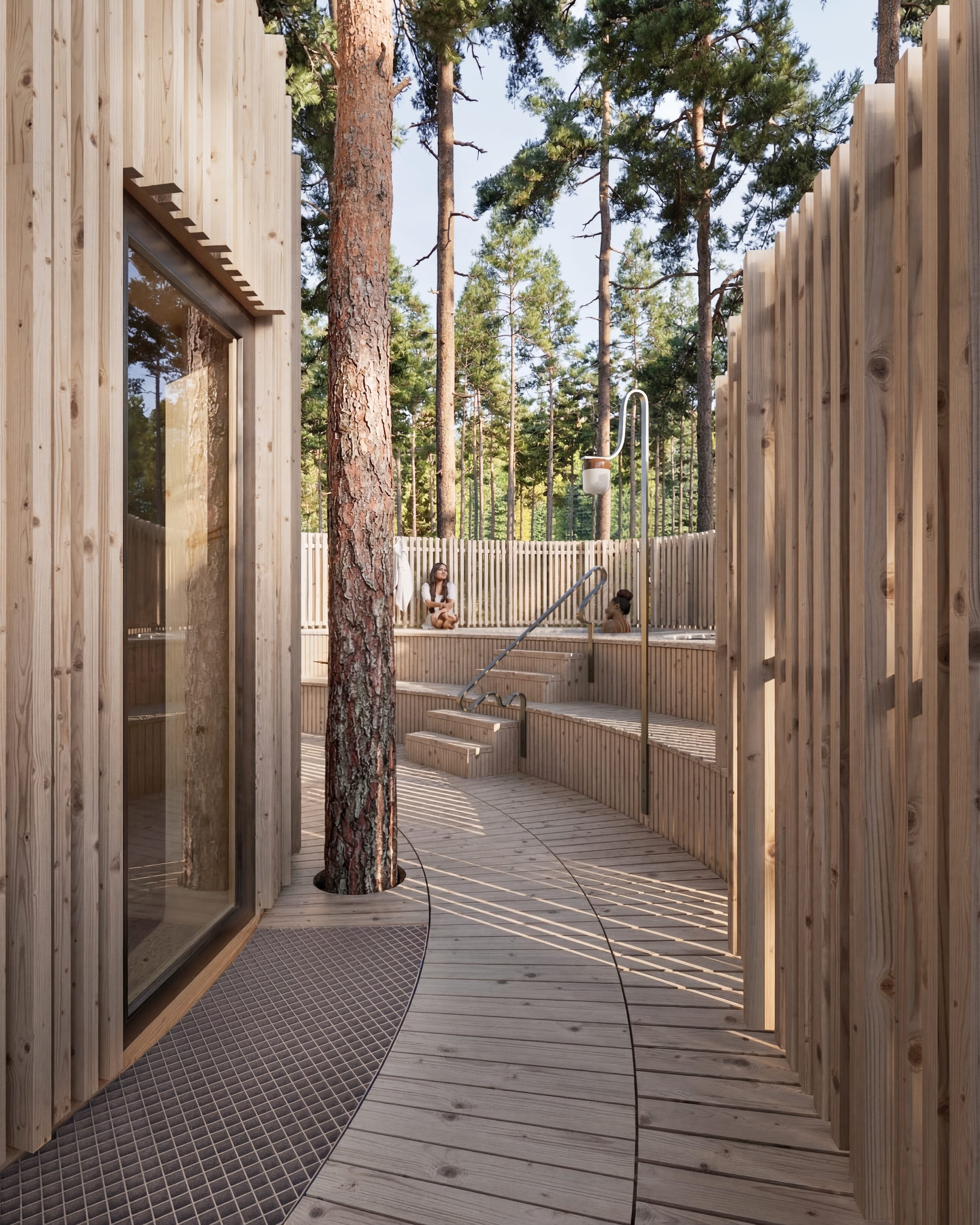 Treehotel — Oasis, das neue, am Waldboden gelegene Baumzimmer mit geschwungenen Wänden um die Stämme